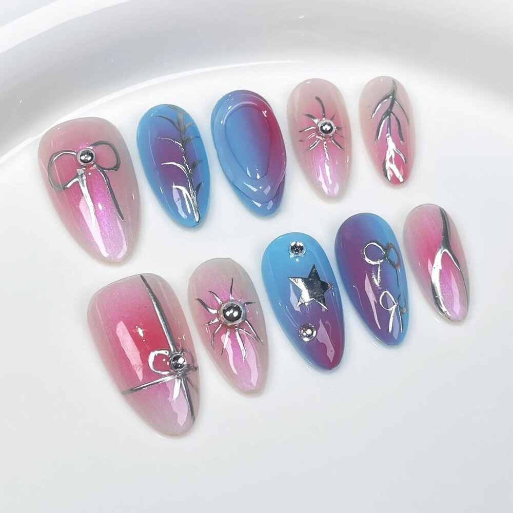 Almond Nails Colorful Nails Art Cute Press On Nails Chrome Nails Japanese Ka